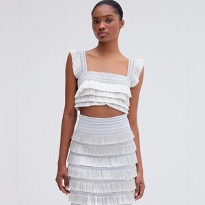Bridal Designer silver Fringe Crop Top and Mini Skirt